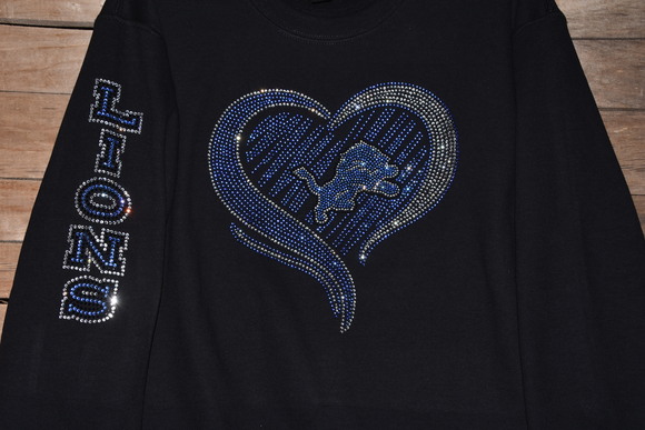 Lions black rhinestone bling  sweatshirt sizes  S,M,L,XL,2X,3X.4X,5 - Picture 1 of 7